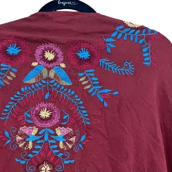 ALTER’D STATE Kimono Top Open Front Floral Embroidered Burn Red S/M - Picture 8 of 8